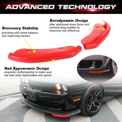 X Xotic Tech 2x Front Lip Splitter Spoiliter Spoilters Protector Corner Edge Guard Cover Trim متوافق مع Dodge Challenger SRT و R/T Scat Pack 2015-2024 و R/T و GT 2019-2024 (غير مناسب R/T Plus ، SXT) Pink) in Kuwait