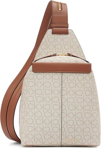 Calvin Klein Women's Myra Backpack for Women – Vegan Leather Convertible Sling Backpack, 2 Pockets, Cherub White/Black, One Size in Saudi Arabia