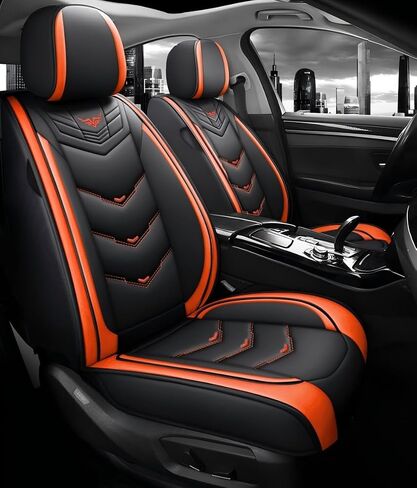 BGYFOU Fashion PU Breathable Leather car seat Cover 5-Seater Universal fit (Black-Rose red) in Kuwait