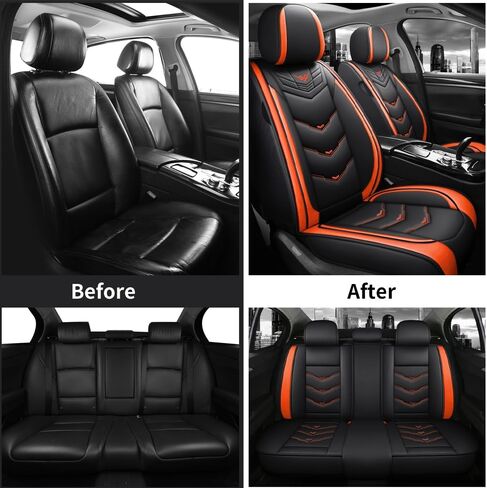 BGYFOU Fashion PU Breathable Leather car seat Cover 5-Seater Universal fit (Black-Rose red) in Kuwait