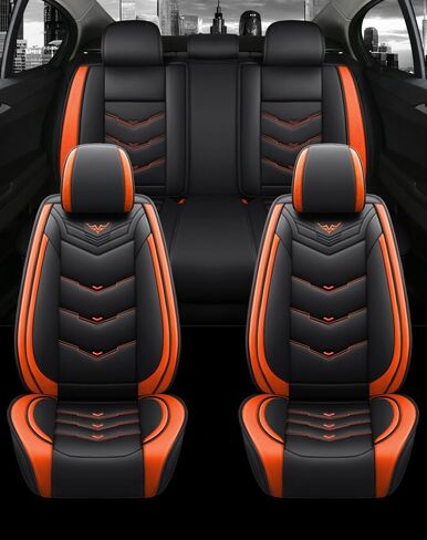 BGYFOU Fashion PU Breathable Leather car seat Cover 5-Seater Universal fit (Black-Rose red) in Kuwait