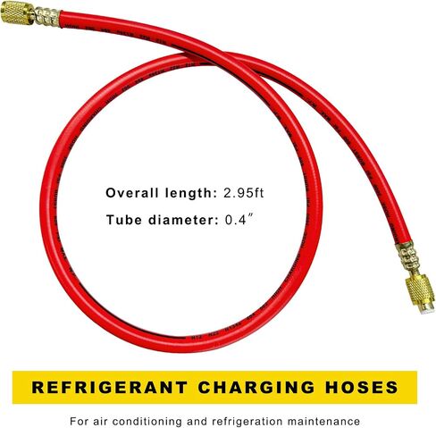 Refrigerant Charging Hose, 1/4 SAE Thread 2.95 Ft Length 600PSI Tube HVAC Vacuum Hose, R134A R410A R22 Charging Tube for Car Home Air Conditioner Refrigeration Maintenance (Yellow) in Saudi Arabia