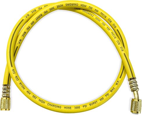 Refrigerant Charging Hose, 1/4 SAE Thread 2.95 Ft Length 600PSI Tube HVAC Vacuum Hose, R134A R410A R22 Charging Tube for Car Home Air Conditioner Refrigeration Maintenance (Yellow) in Saudi Arabia