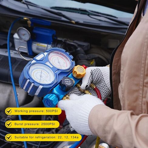 Refrigerant Charging Hose, 1/4 SAE Thread 2.95 Ft Length 600PSI Tube HVAC Vacuum Hose, R134A R410A R22 Charging Tube for Car Home Air Conditioner Refrigeration Maintenance (Yellow) in Saudi Arabia