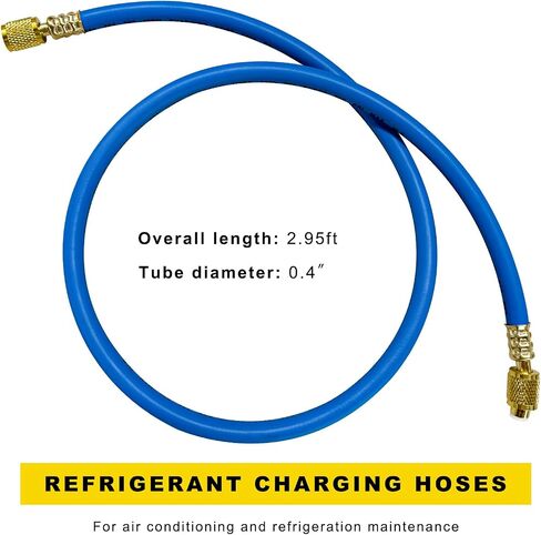 Refrigerant Charging Hose, 1/4 SAE Thread 2.95 Ft Length 600PSI Tube HVAC Vacuum Hose, R134A R410A R22 Charging Tube for Car Home Air Conditioner Refrigeration Maintenance (Yellow) in Saudi Arabia