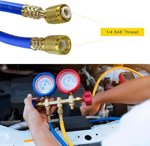 Refrigerant Charging Hose, 1/4 SAE Thread 2.95 Ft Length 600PSI Tube HVAC Vacuum Hose, R134A R410A R22 Charging Tube for Car Home Air Conditioner Refrigeration Maintenance (Yellow) in Saudi Arabia