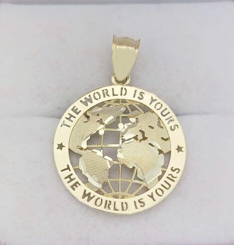10K Yellow Gold World Map Pendant Globe Charm 1.2 inch in Saudi Arabia