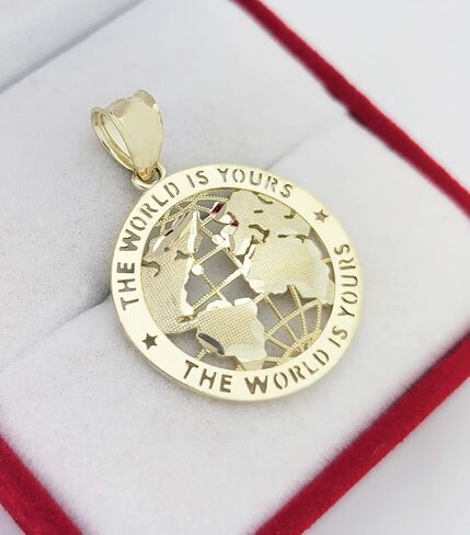 10K Yellow Gold World Map Pendant Globe Charm 1.2 inch in Saudi Arabia