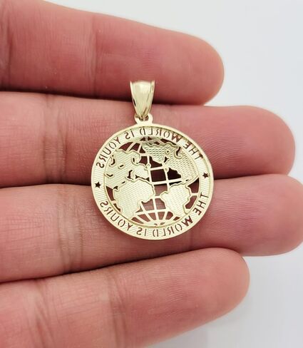 10K Yellow Gold World Map Pendant Globe Charm 1.2 inch in Saudi Arabia