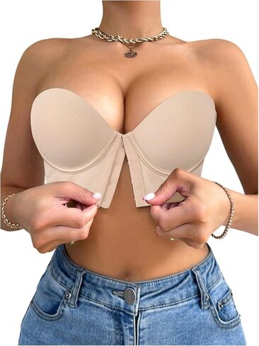 SweatyRocks Women's Front Closure Bandeau Bra Strapless Push Up Underwire Bras in Saudi Arabia