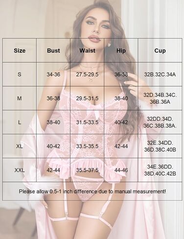 Avidlove Lingerie Set for Plus Size Women Lace Up Corset Bodysuit Underwire Lace Babydoll With Garter Belt (Pink, X-Large) in Saudi Arabia