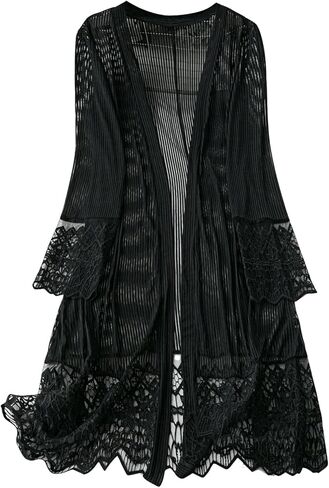 Women's Plus Size Lace Long Sleeve Jacket Lightweight Sheer Open Neck Outerwear in Saudi Arabia