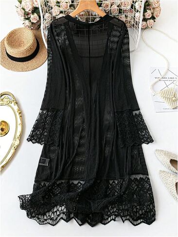 Women's Plus Size Lace Long Sleeve Jacket Lightweight Sheer Open Neck Outerwear in Saudi Arabia