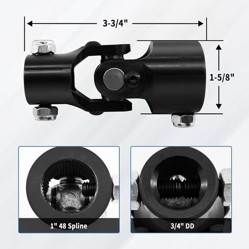 1" 48 Spline X 3/4" DD Black Single Steering Shaft Universal U Joint Coupling 3-3/4" Overall Length in Saudi Arabia