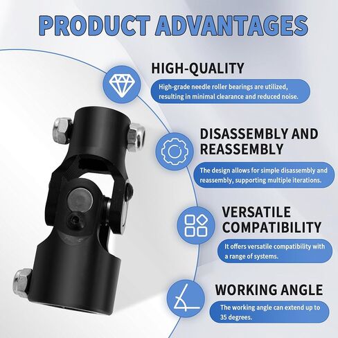1" 48 Spline X 3/4" DD Black Single Steering Shaft Universal U Joint Coupling 3-3/4" Overall Length in Saudi Arabia