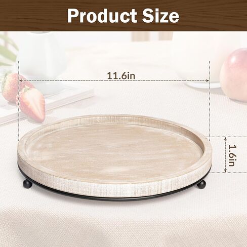 GENMOUS 12in Decorative Tray - White Wood Iron Bead Round Tray for Coffee Table, Rustic Farmhouse Centerpiece for Living Room, Kitchen Table Dining Decor in Saudi Arabia