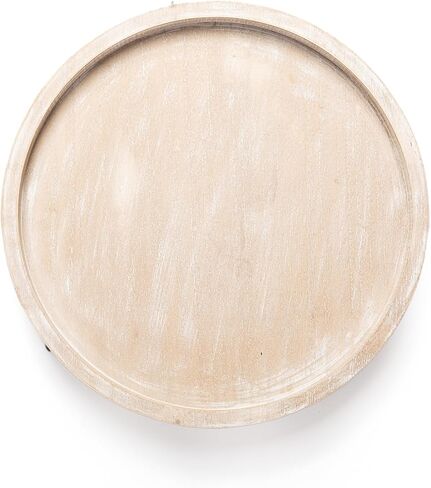 GENMOUS 12in Decorative Tray - White Wood Iron Bead Round Tray for Coffee Table, Rustic Farmhouse Centerpiece for Living Room, Kitchen Table Dining Decor in Saudi Arabia