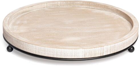 GENMOUS 12in Decorative Tray - White Wood Iron Bead Round Tray for Coffee Table, Rustic Farmhouse Centerpiece for Living Room, Kitchen Table Dining Decor in Saudi Arabia