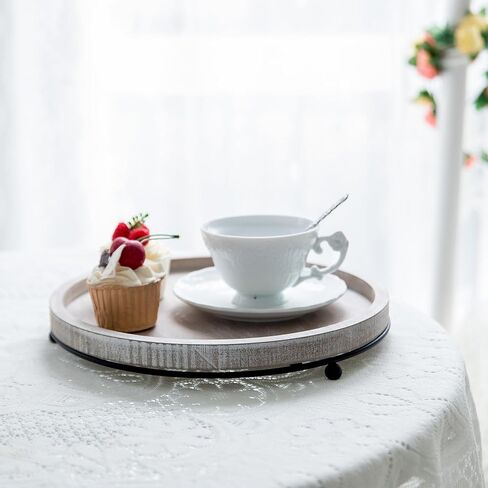 GENMOUS 12in Decorative Tray - White Wood Iron Bead Round Tray for Coffee Table, Rustic Farmhouse Centerpiece for Living Room, Kitchen Table Dining Decor in Saudi Arabia