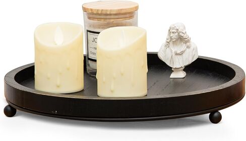 GENMOUS 12in Decorative Tray - White Wood Iron Bead Round Tray for Coffee Table, Rustic Farmhouse Centerpiece for Living Room, Kitchen Table Dining Decor in Kuwait