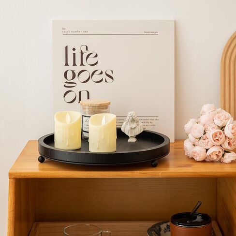 GENMOUS 12in Decorative Tray - White Wood Iron Bead Round Tray for Coffee Table, Rustic Farmhouse Centerpiece for Living Room, Kitchen Table Dining Decor in Kuwait