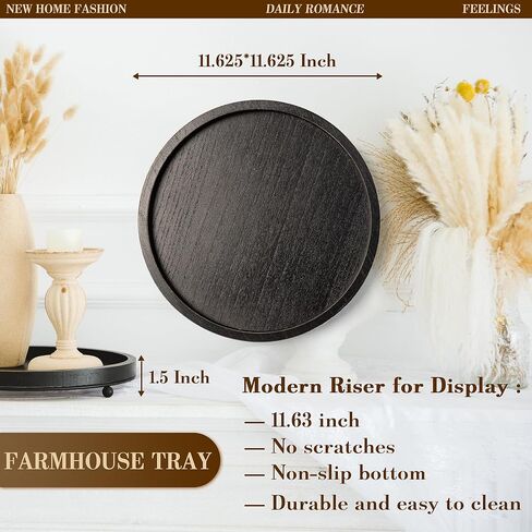 GENMOUS 12in Decorative Tray - White Wood Iron Bead Round Tray for Coffee Table, Rustic Farmhouse Centerpiece for Living Room, Kitchen Table Dining Decor in Kuwait