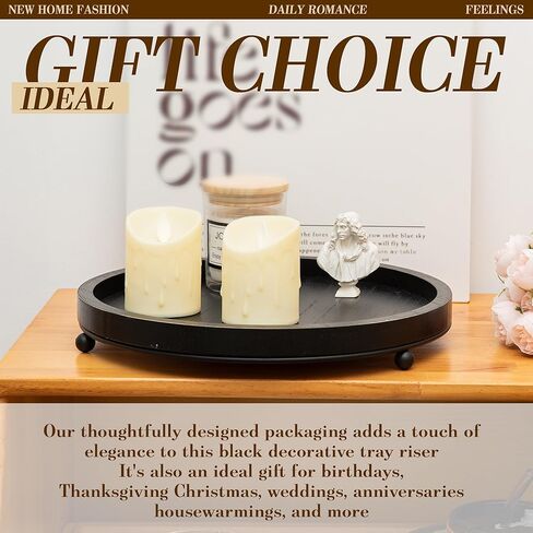 GENMOUS 12in Decorative Tray - White Wood Iron Bead Round Tray for Coffee Table, Rustic Farmhouse Centerpiece for Living Room, Kitchen Table Dining Decor in Kuwait