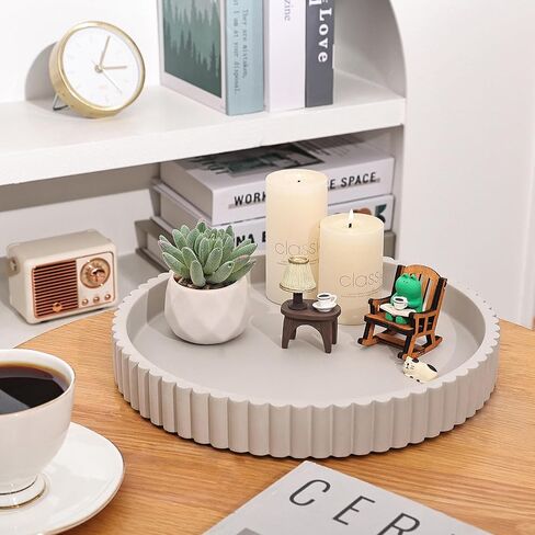 Emma & Ella Round Decorative Tray for Coffee Table Decor – Concrete Round Tray Home Decor – Circle Centerpiece Bandejas Decorativas for Living Room, Ottoman, Vanity, or Entryway (Gray) in Kuwait