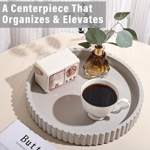 Emma & Ella Round Decorative Tray for Coffee Table Decor – Concrete Round Tray Home Decor – Circle Centerpiece Bandejas Decorativas for Living Room, Ottoman, Vanity, or Entryway (Gray) in Kuwait