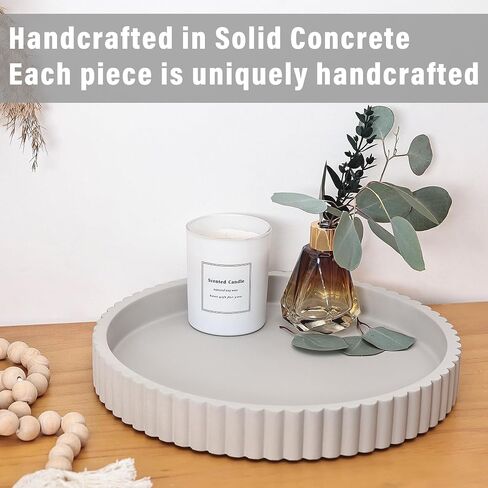 Emma & Ella Round Decorative Tray for Coffee Table Decor – Concrete Round Tray Home Decor – Circle Centerpiece Bandejas Decorativas for Living Room, Ottoman, Vanity, or Entryway (Gray) in Kuwait