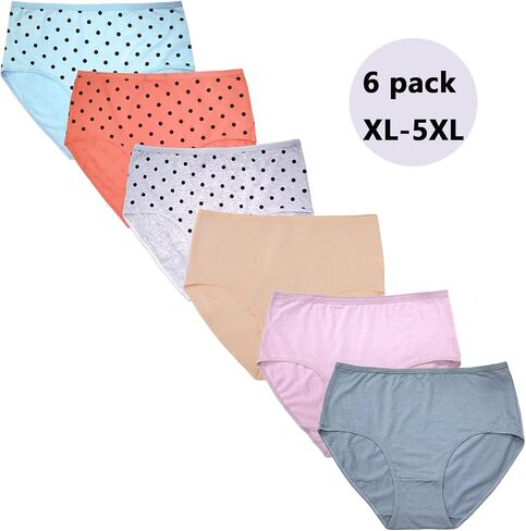 Women's Plus Size XL-5XL Cotton Underwear Panties High Waisted Briefs 6-Pack in Kuwait