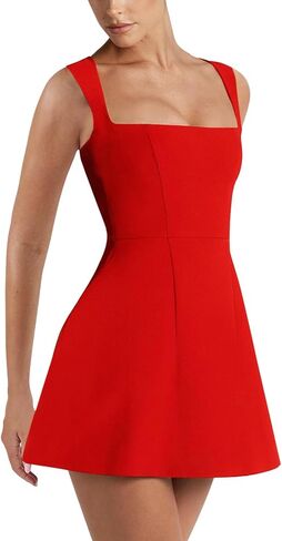 Women's A-Line Mini Dress Sleeveless Square Neck Graduation Party Short Dress in Saudi Arabia