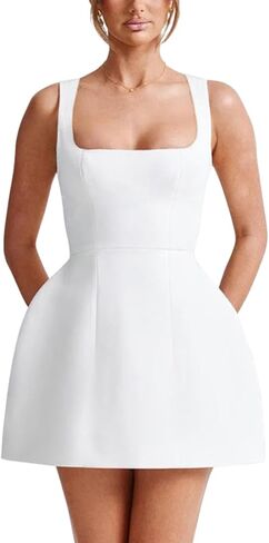 Women's A-Line Mini Dress Sleeveless Square Neck Graduation Party Short Dress in Saudi Arabia