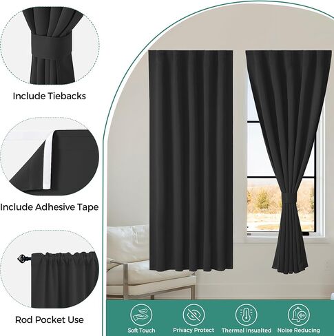 Portable Blackout Curtain, No Drill Window Curtain Panels, Easy Install Blackout Window Cover, Bathroom Curtains, Light Blocking Curtains (Gray, 29" W x 30" L(Pack of 2)) in Saudi Arabia