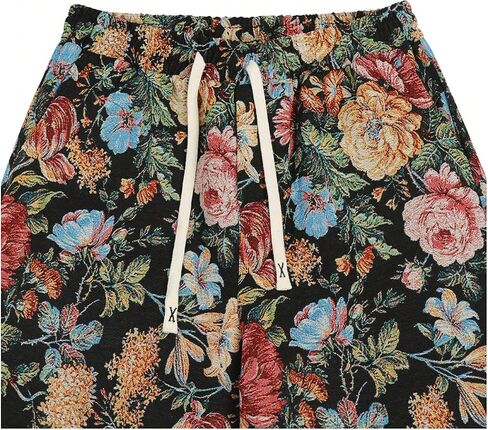 Men's Vintage Floral Jacquard Bermuda Shorts Drawstring Waist Summer Vacation Casual Shorts with Pockets in Saudi Arabia