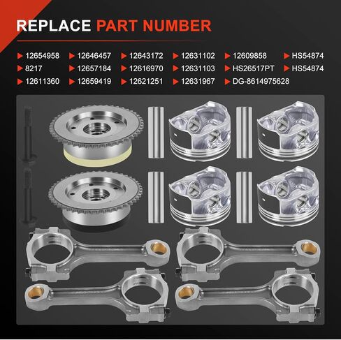 GM 2.4L Engine Rebuild Overhaul Kit w/Timing Chain VVT & Rods Fit for Chevrolet Buick GMC Saturn Pontiac, Replace 12654958 12609858 HS54874HS in Saudi Arabia