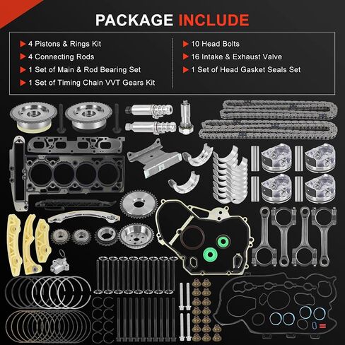 GM 2.4L Engine Rebuild Overhaul Kit w/Timing Chain VVT & Rods Fit for Chevrolet Buick GMC Saturn Pontiac, Replace 12654958 12609858 HS54874HS in Saudi Arabia