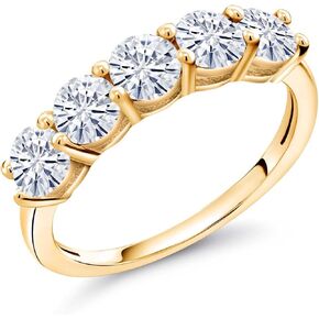 5-Stone Gemstone Birthstone Wedding Band Ring for Women in 18K Yellow Gold Plated Silver | Round 3.5MM | Stackable Engagement Anniversary Promise Ring | Fine Jewelry for Her Mom Wife | Sizes 5-9 in Saudi Arabia