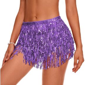Womens Belly Dance Skirts Sequin Tassel Scarf Skirts Sparkly Festival Outfits Skirts Party Rave Costume for Women in Saudi Arabia