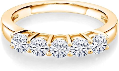 5-Stone Gemstone Birthstone Wedding Band Ring for Women in 18K Yellow Gold Plated Silver | Round 3.5MM | Stackable Engagement Anniversary Promise Ring | Fine Jewelry for Her Mom Wife | Sizes 5-9 in Saudi Arabia