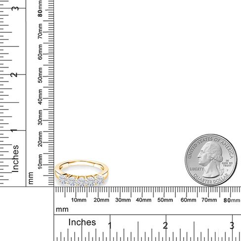 5-Stone Gemstone Birthstone Wedding Band Ring for Women in 18K Yellow Gold Plated Silver | Round 3.5MM | Stackable Engagement Anniversary Promise Ring | Fine Jewelry for Her Mom Wife | Sizes 5-9 in Saudi Arabia