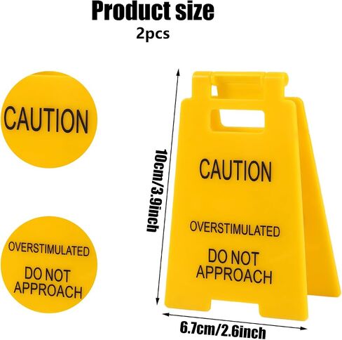 2 Pcs Caution Overstimulated Desk Signs, Mini Fun Humor Desk Warning Sign Positive Office Decoration Funny Team Office Gifts for Colleagues Employees Bosses in Saudi Arabia