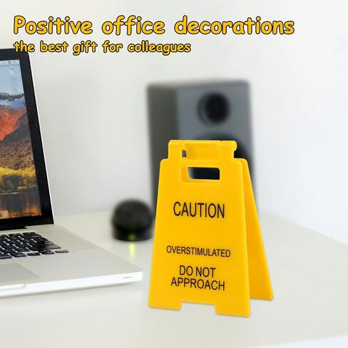 2 Pcs Caution Overstimulated Desk Signs, Mini Fun Humor Desk Warning Sign Positive Office Decoration Funny Team Office Gifts for Colleagues Employees Bosses in Saudi Arabia