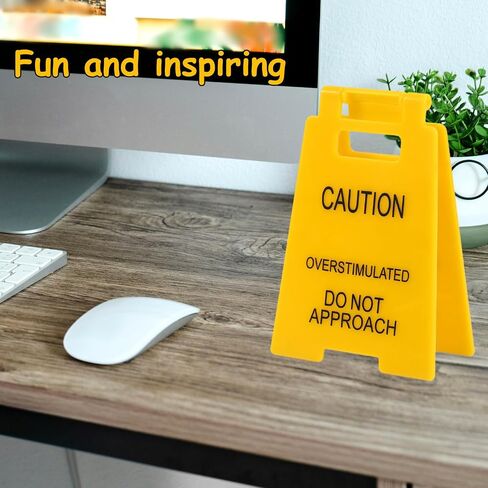 2 Pcs Caution Overstimulated Desk Signs, Mini Fun Humor Desk Warning Sign Positive Office Decoration Funny Team Office Gifts for Colleagues Employees Bosses in Saudi Arabia