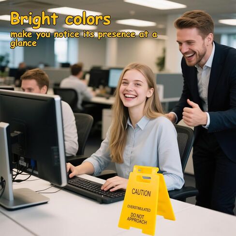 2 Pcs Caution Overstimulated Desk Signs, Mini Fun Humor Desk Warning Sign Positive Office Decoration Funny Team Office Gifts for Colleagues Employees Bosses in Saudi Arabia
