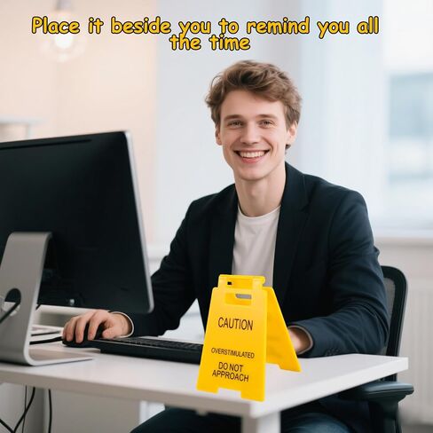 2 Pcs Caution Overstimulated Desk Signs, Mini Fun Humor Desk Warning Sign Positive Office Decoration Funny Team Office Gifts for Colleagues Employees Bosses in Saudi Arabia