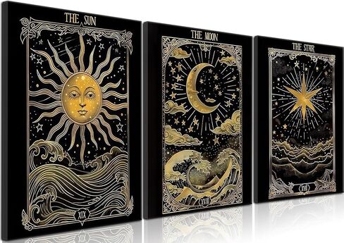 Sun and Moon Senestial Wall Art Set من 2 ، تارو تارو التنجيم ديكور الجدار ، زهرة الشمس وملصقات القمر اللوتس ملصق اللوحة المطبوعات صورة لغرفة نوم غرفة المعيشة 12x16 بوصة in Kuwait