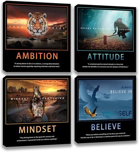 Motivational Wall Art Inspirational Canvas Poster Print Modern Inspiring Entrepreneur Quotes Animals Painting Picture Office Wall Decor Framed Artwork 4 Pieces Living Room Bedroom Workplace Decoration in Saudi Arabia