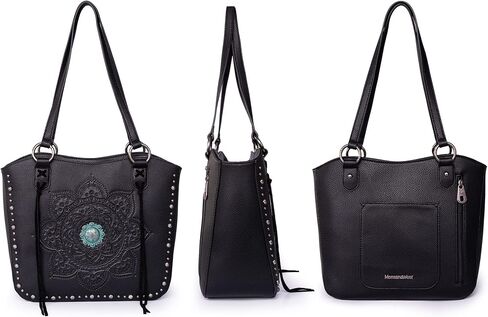 Montana West Western Tooling Tote Bag with Wallet Set for Women Vintage Studded Top Handle Shoulder Handbag in Saudi Arabia