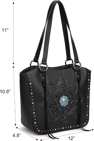 Montana West Western Tooling Tote Bag with Wallet Set for Women Vintage Studded Top Handle Shoulder Handbag in Saudi Arabia
